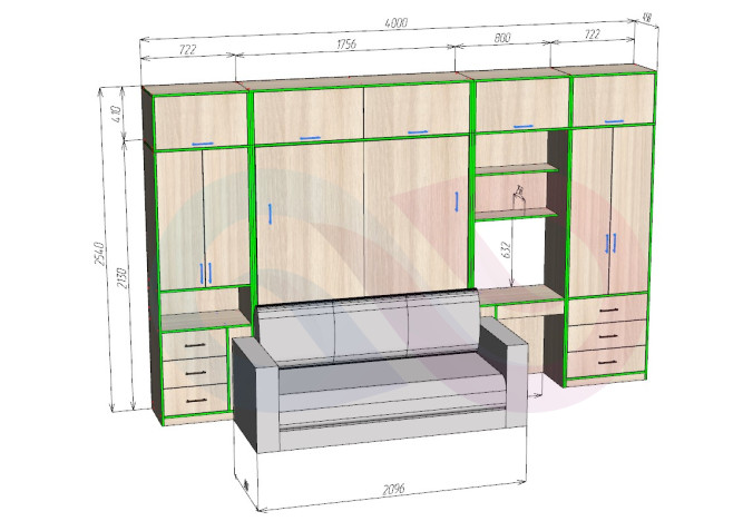 Шкаф-кровать трансформер с диваном Миролла